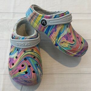 CROCS Kids Classic Clog with Rainbow Swirl Pattern
